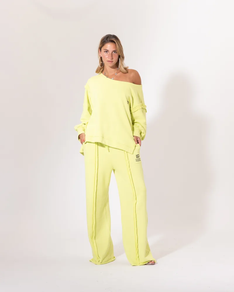 Ensemble jogging vert fluo Licorne Passion en pied, sweat oversize et pantalon ample streetwear