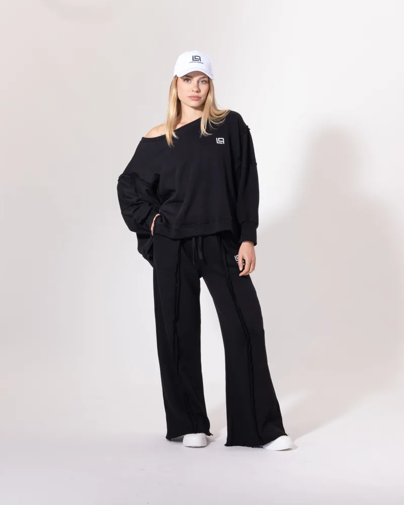 Ensemble jogging noir Licorne Passion en pied, sweat oversize et pantalon à coutures apparentes